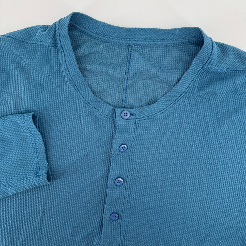 Lululemon Henley Shirt Mens Large Blue Long Sleeve Waffle Knit Textured Top